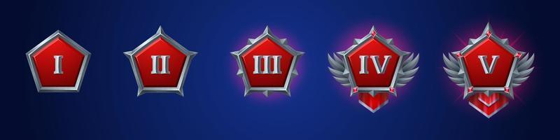 Level rank badges, game icons with roman numerals vector