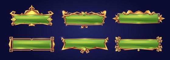 Medieval green buttons, ui game menu elements vector