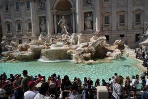 ROME, ITALY - JUNE 10 2018 - Trevi Fountain crowded of tourists photo