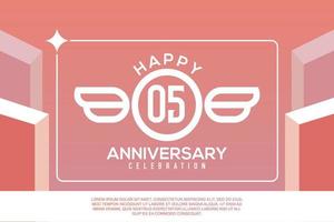 05th year anniversary design letter with wing sign concept template design on pink background vector