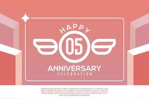 05th year anniversary design letter with wing sign concept template design on pink background vector