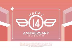 14th year anniversary design letter with wing sign concept template design on pink background vector