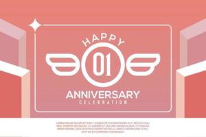 01st year anniversary design letter with wing sign concept template design on pink background vector