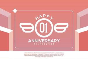 01st year anniversary design letter with wing sign concept template design on pink background vector