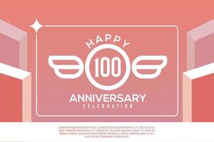 100th year anniversary design letter with wing sign concept template design on pink background vector