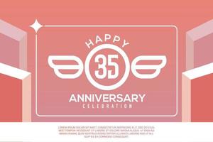 35th year anniversary design letter with wing sign concept template design on pink background vector