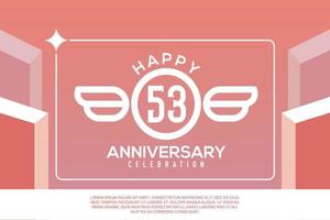 53rd year anniversary design letter with wing sign concept template design on pink background vector