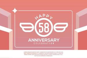 58th year anniversary design letter with wing sign concept template design on pink background vector