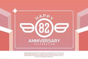 82nd year anniversary design letter with wing sign concept template design on pink background vector