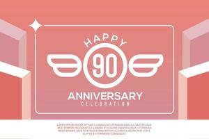 90th year anniversary design letter with wing sign concept template design on pink background vector