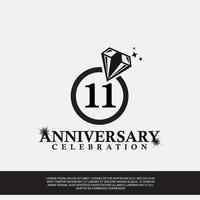 11th year anniversary celebration logo with black color wedding ring vector abstract design