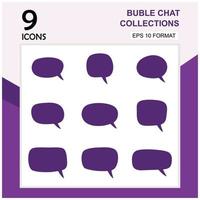 9 chat bubble icons that can be used in digital message designs. Chat digital media icons and symbols in set collection. Can be edited in eps10 format vector