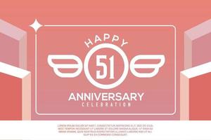 51st year anniversary design letter with wing sign concept template design on pink background vector