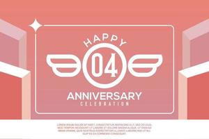 04th year anniversary design letter with wing sign concept template design on pink background vector