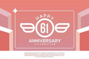 61th year anniversary design letter with wing sign concept template design on pink background vector