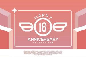 16th year anniversary design letter with wing sign concept template design on pink background vector