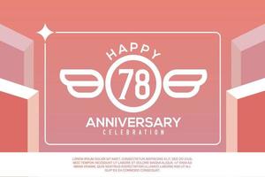 78th year anniversary design letter with wing sign concept template design on pink background vector
