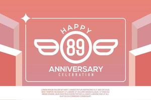 89th year anniversary design letter with wing sign concept template design on pink background vector