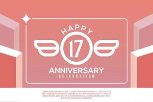17th year anniversary design letter with wing sign concept template design on pink background vector