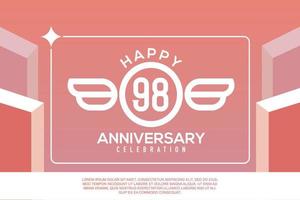 98th year anniversary design letter with wing sign concept template design on pink background vector