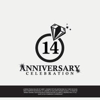 14th year anniversary celebration logo with black color wedding ring vector abstract design