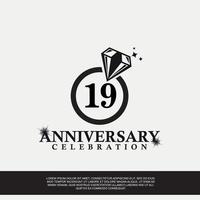 19th year anniversary celebration logo with black color wedding ring vector abstract design