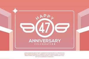 47th year anniversary design letter with wing sign concept template design on pink background vector