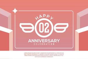 02nd year anniversary design letter with wing sign concept template design on pink background vector