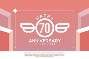 70th year anniversary design letter with wing sign concept template design on pink background vector