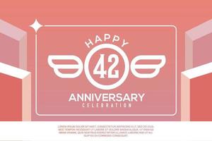 42nd year anniversary design letter with wing sign concept template design on pink background vector