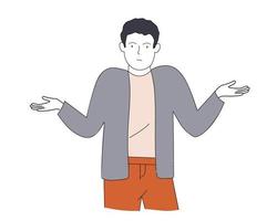 The man spreads his arms to the sides, thinks, has a problem, makes a choice. Human poses. Vector graphics.