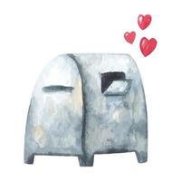 Watercolor of mail box with hearts. Hand drawn watercolour Illustration for Valentines day, design element for greeting card print, sticker, poster. vector