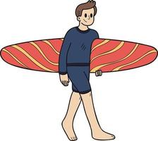 Hand Drawn Male tourist with surfboard illustration in doodle style vector