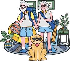Hand Drawn Elderly traveling with dogs illustration in doodle style vector