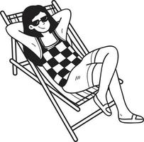 Hand Drawn Female tourists sunbathing on sunbeds illustration in doodle style vector