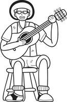 Hand Drawn Tourists playing guitar illustration in doodle style vector