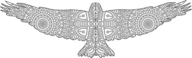 Flying eagle mandala coloring page vector