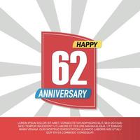 Vector 62 year anniversary icon logo design with red and white emblem on white background abstract illustration