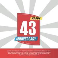 Vector 43 year anniversary icon logo design with red and white emblem on white background abstract illustration