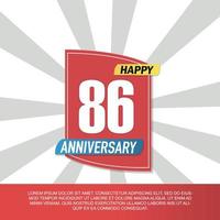 Vector 86 year anniversary icon logo design with red and white emblem on white background abstract illustration