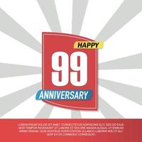 Vector 99 year anniversary icon logo design with red and white emblem on white background abstract illustration