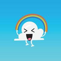 Cloud character emoji jumping rainbow rope vector