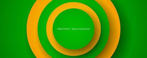 3D green yellow geometric abstract background overlap layer on bright space with colorful circle decoration. Graphic design element cutout style concept for banner, flyer, card, or brochure cover vector