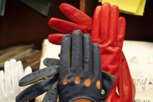 leather gloves in italian shop in florence photo