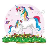 Cute Cartoon Unicorn with its baby vector illustration