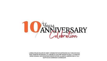 10 years anniversary logotype number with red and black color for celebration event isolated vector