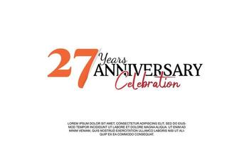 27 years anniversary logotype number with red and black color for celebration event isolated vector