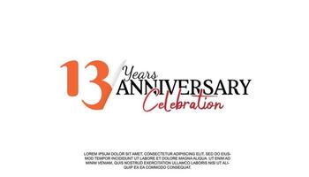 13 years anniversary logotype number with red and black color for celebration event isolated vector