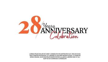 28 años aniversario logotipo número con rojo y negro color para celebracion evento aislado vector