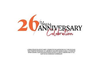 26 years anniversary logotype number with red and black color for celebration event isolated vector